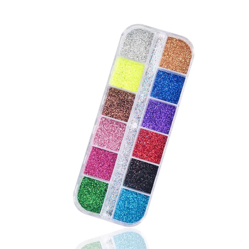 

12 Grids/Sets Nail Glitter Powder Shiny Laser Glitter Mix Starry Holographic Color Polish Nail Art Decoration Manicure