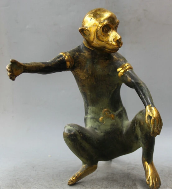 

JP S0524 14" Chinese dynasty Bronze Gild animal Folk Zodiac Year Monkey Statue sculpture