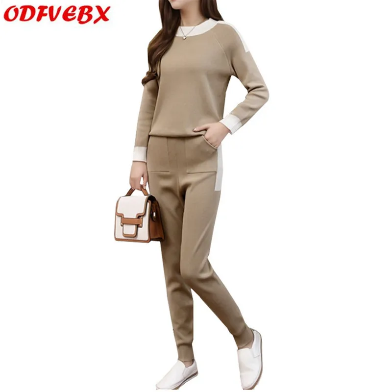 Хит продаж, Модный женский костюм, 2020, осенне-зимняя одежда, свитер, Повседневный, тянущийся, вязанный, комплект из двух частей, женский, tide ...