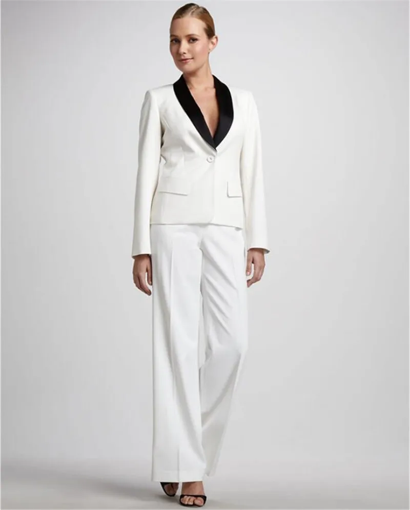 

White Shawl Lapel Women Pantsuits Tuxedo 2 Piece Set Women Business Suit Female Office Uniform Ladies Pantsuits Custom Made