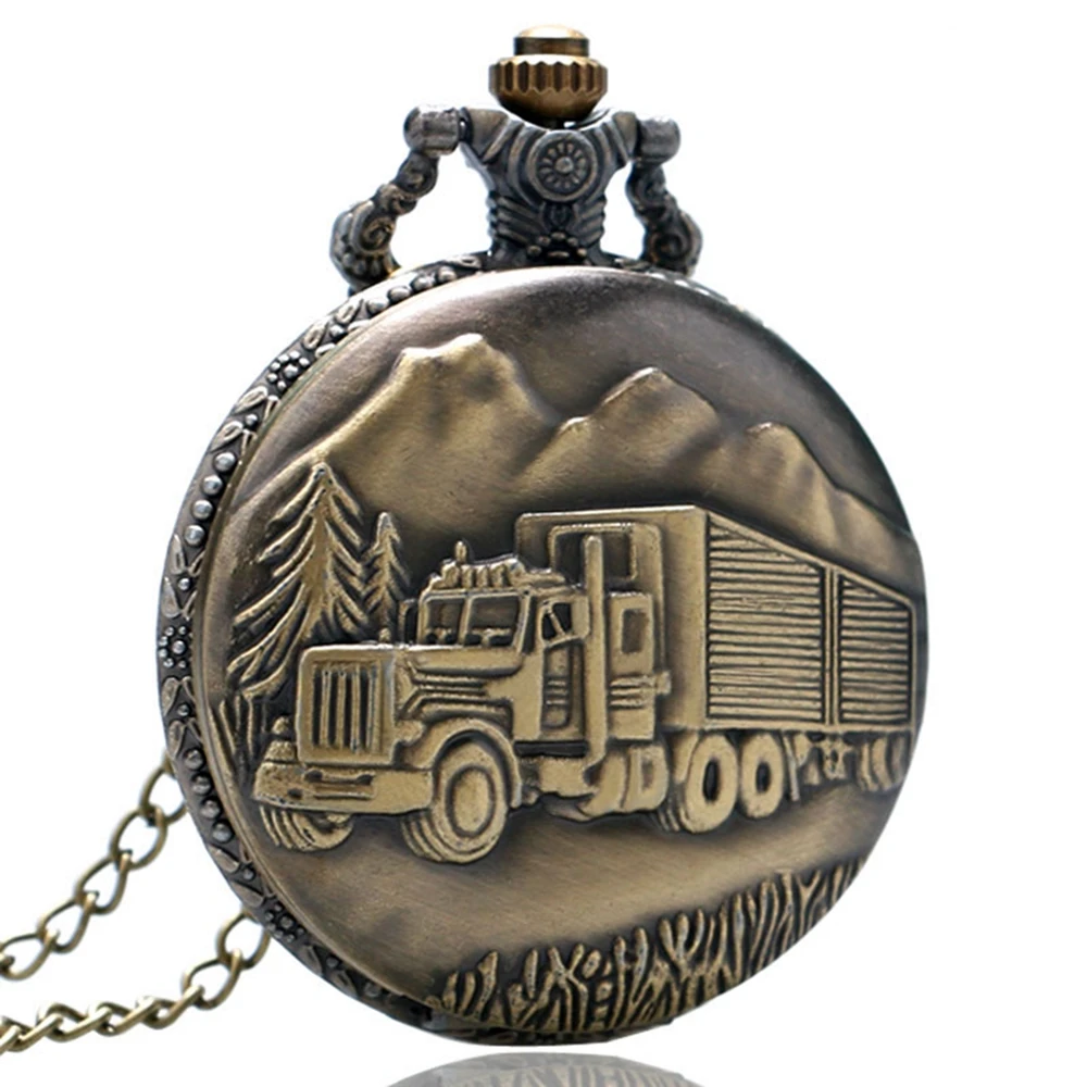 Copper Railways Carved Pattern Full Hunter Design Pendant Chain Pocket Watch Men Women Mini Bronze Quartz Watch Clock Gift (3)