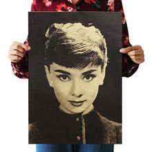 DLKKLB clásico Audrey Hepburn papel Kraft clásico película cartel de nostalgia decoración de pared del hogar pegatina 50,5x35 cm pinturas decorativas