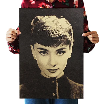 

DLKKLB Classic Audrey Hepburn Vintage Kraft Paper Movie Nostalgia Poster Home Decor Wall Sticker 50.5x35cm Decorative Paintings