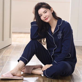 

Autumn Sleepwear Female 100% Cotton Long-Sleeve Home Service Casual 100% Cotton Lounge Set Women Pajamas
