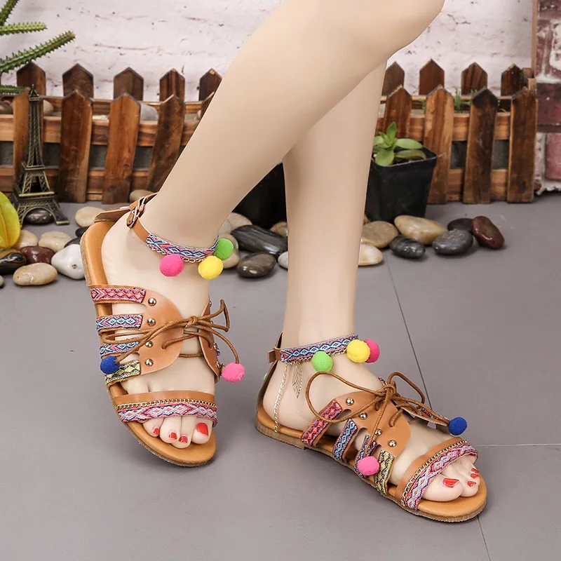 

Women Sandals Summer Ladies Bohemian Ethnic Style Flat Shoes Female Sandals Rhinestone Sandals Beach Comfortable Slipper