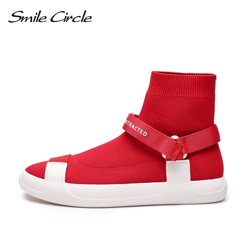 

Smile Circle knitting slip-on Sneaker for women High-top sock sneaker Lightweight Breathable Casual Shoes women sock boots black
