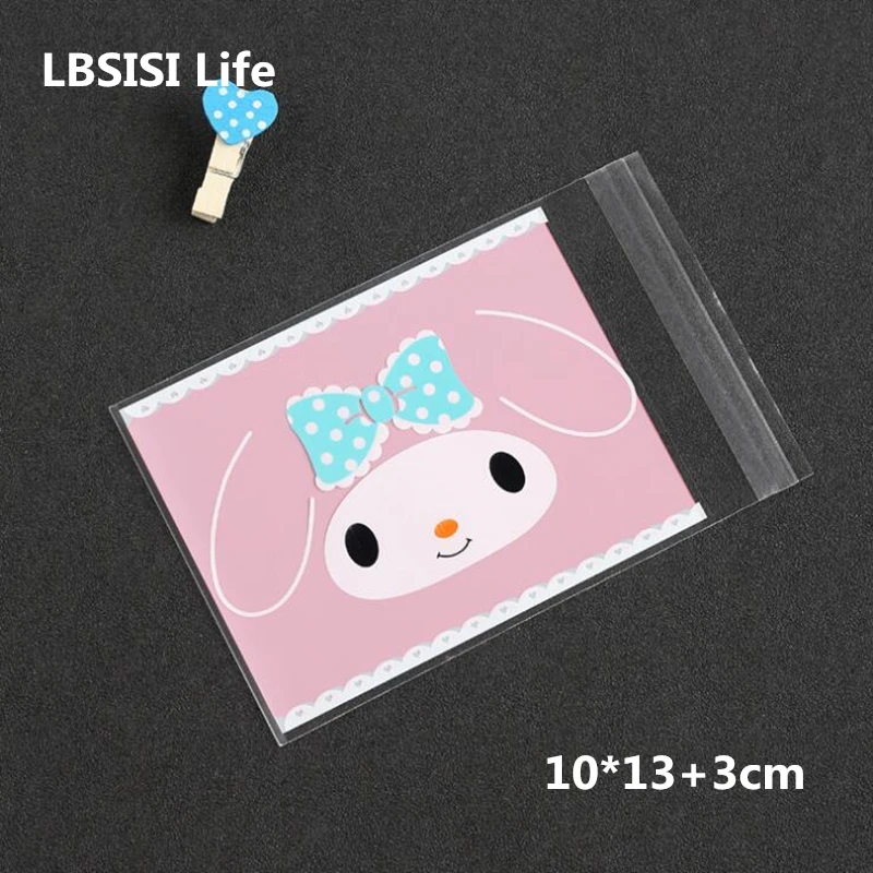 

LBSISI Life 100pcs Cute Pink Bowknot Self Adhesive Bag Cookie Food Bag Packaging Plastic Baking packaging Candy OPP Gift Bag