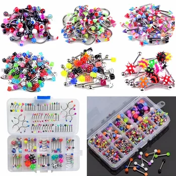 

Wholesales 60Pcs/Box Hot Sale Mixed Lip Piercing Barbell Eyebrow Navel Tongue Belly Rings Body Fashion Jewelry Wholesale