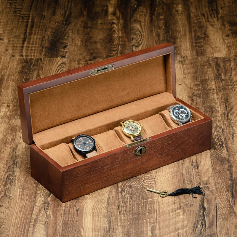 

New 2019 Wooden Watch Storage Box Case With Lock Display Mechanical Watch Cases Box Package Jewelry Gift Box WB031