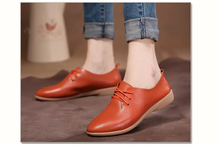 Casual Ballet Shoes Women Soft Genuine Leather Women's Loafers Slip On Woman Flats Shoe Flexible Peas Footwear Large Size 35-41 6