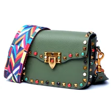 New ladies colored rivet leather square bag European and American trendy ladies leather diagonal bag shoulder bag