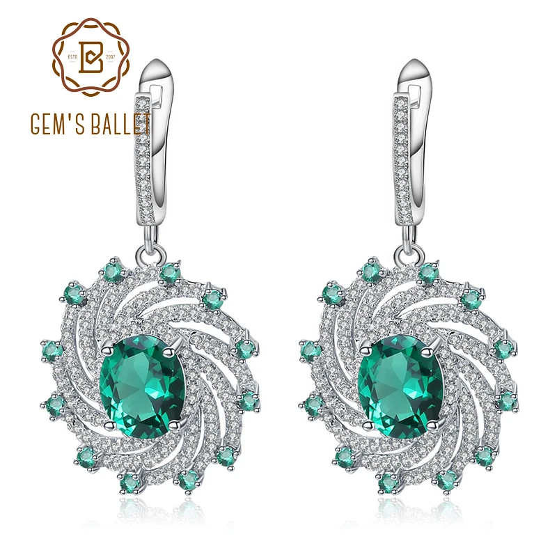 

Gem's Ballet Huge Luxury Nano Emerald Dangle Earrings Solid 925 Sterling Silver Vintage Earrings For Women Gift Fine Jewelry
