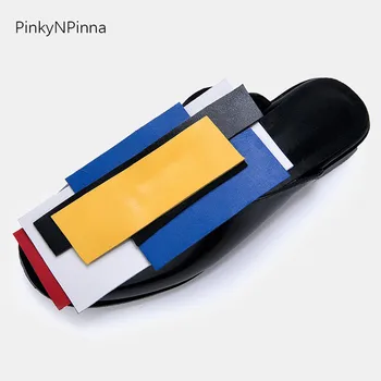 

2019 new women slides pop art designer color mix summer luxury mules patent leather cover toe slippers flat fashion shoes