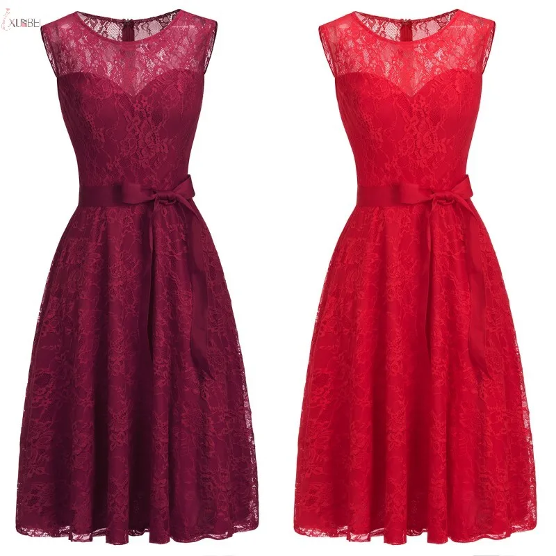 

2019 Sexy Plus Size Burgundy Red Lace Short Bridesmaid Dress Wedding Guest Dress Formal Party Gown New