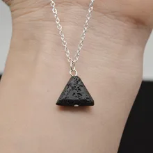 10pcs Unique Triangle Lava Necklace Natural Black Lava Pendant Jewelry For Women Aromatherapy Essential Oil Diffuser Necklace