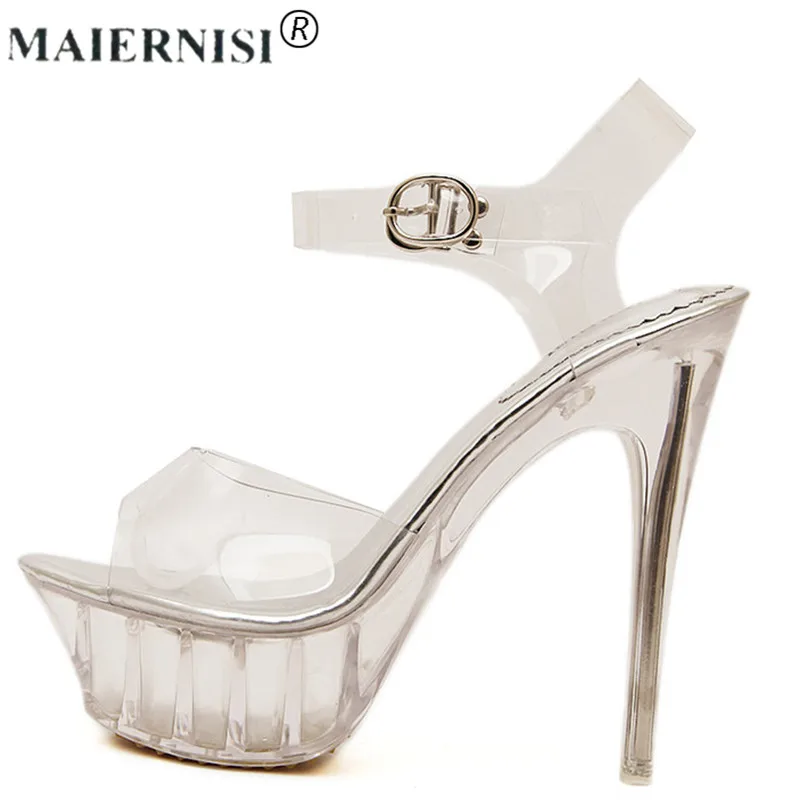 melhor 2017 Verão Plataforma Sexy Pvc Transparente Sandália de Tiras Sapato de Férias para As Mulheres Tamanho grande 43 42 9 Grande Bomba do Salto Alto Lady Feminino Mais
