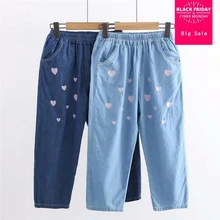 Летние новые милые женские джинсовые брюки с вышивкой повседневные стильные прямые ковбойские брюки с эластичной талией gx747 Прямая