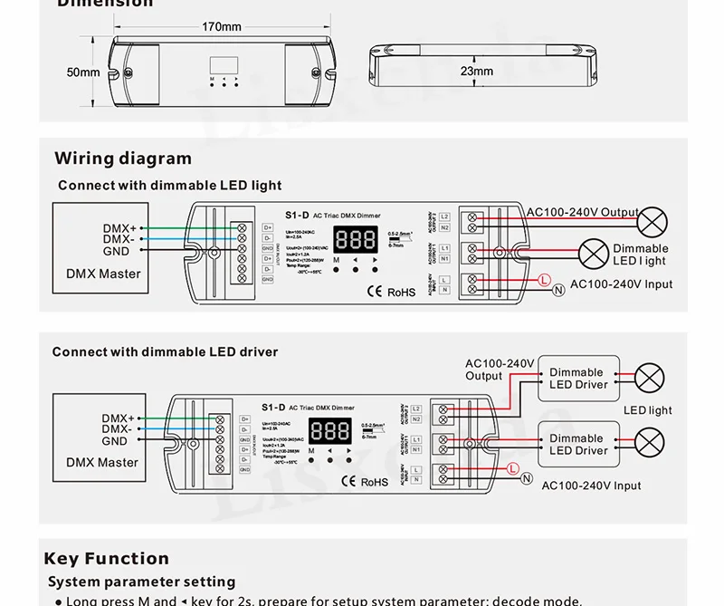 S1-D AC Triac DMX512 диммер 220V 230V 110V 120V 240V двухканальный контроллер dmx светодиодный диммер лампы