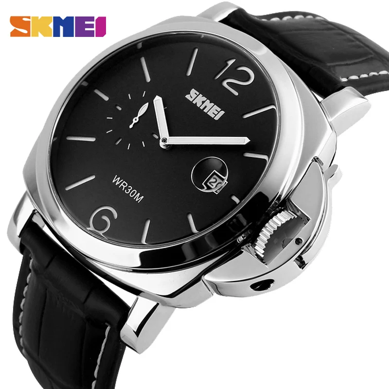 Prix SKMEI Mode Hommes Quartz Montre D affaires Classique Montres Homme Montres bracelets En Cuir Véritable Marque De Luxe Mâle Relojes Hombre 1124