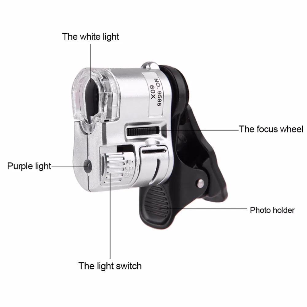 60X мобильный телефон Макрос микроскопа объектив зум Микро камера клип с Универсальный светодиодный светильник телефон объектив для iphone samsung смартфон