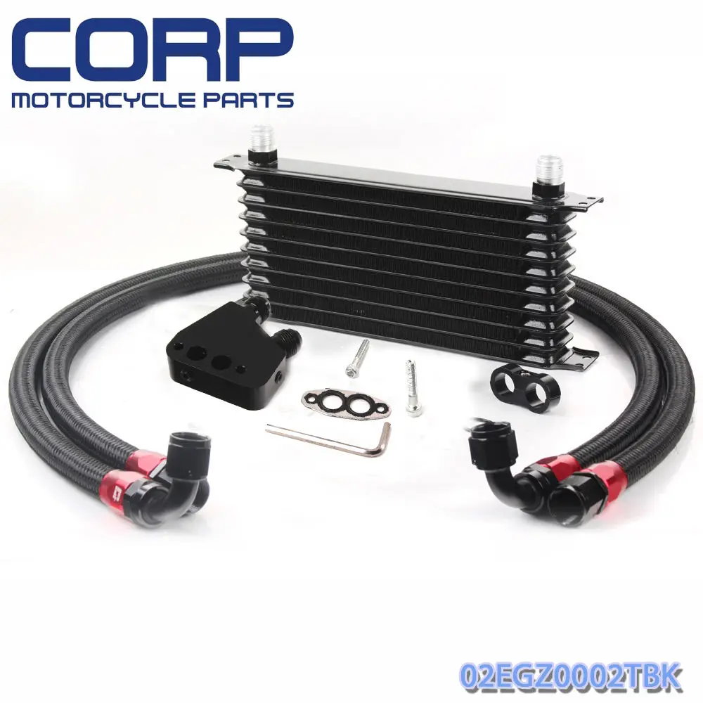 Universal 10 Row JDM Engine Oil Cooler Kit + Sandwich Plate Fit For LS1 LS2 LS3in Engine