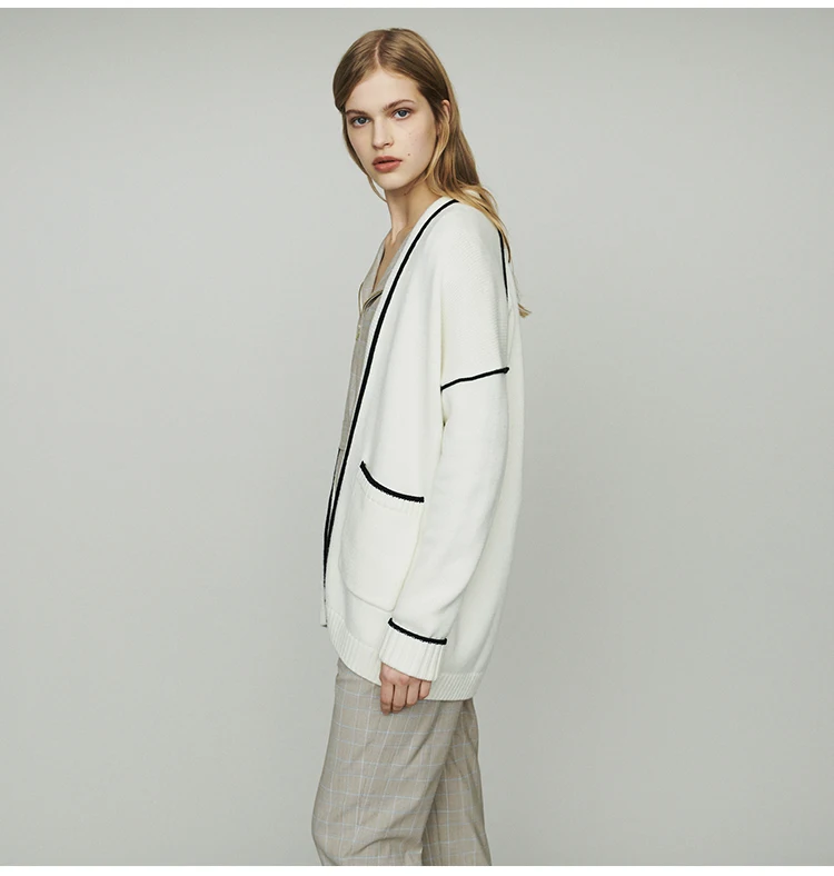 

2019 Spring and Summer Color Line Casual Knit Cardigan Women Sweater