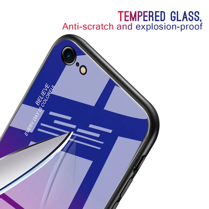Чехол из закаленного стекла для iPhone XS XR 7 8 X 6 6S Plus iphone 12 mini 11 Pro Max SE 2020 градиентный