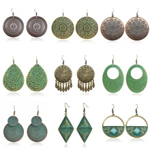 Богемные круглые геометрические серьги Винтаж Резные цветок лист винограда ветка Тотем полые Вентилятор природный камень для женщин Шарм ЮВЕ