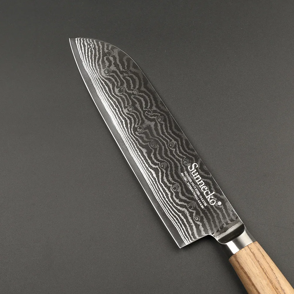 SUNNECKO 7 дюймов Damasucs Santoku нож японский VG10 стальное лезвие оригинальная деревянная