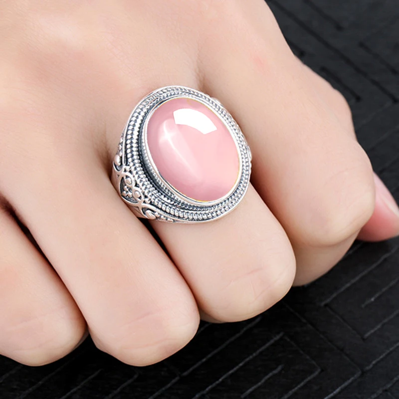

12*14mm NOT FAKE S925 Sterling Silver Africa Rose Quartz Rings art and craft gift shop lithuania Chalcedony