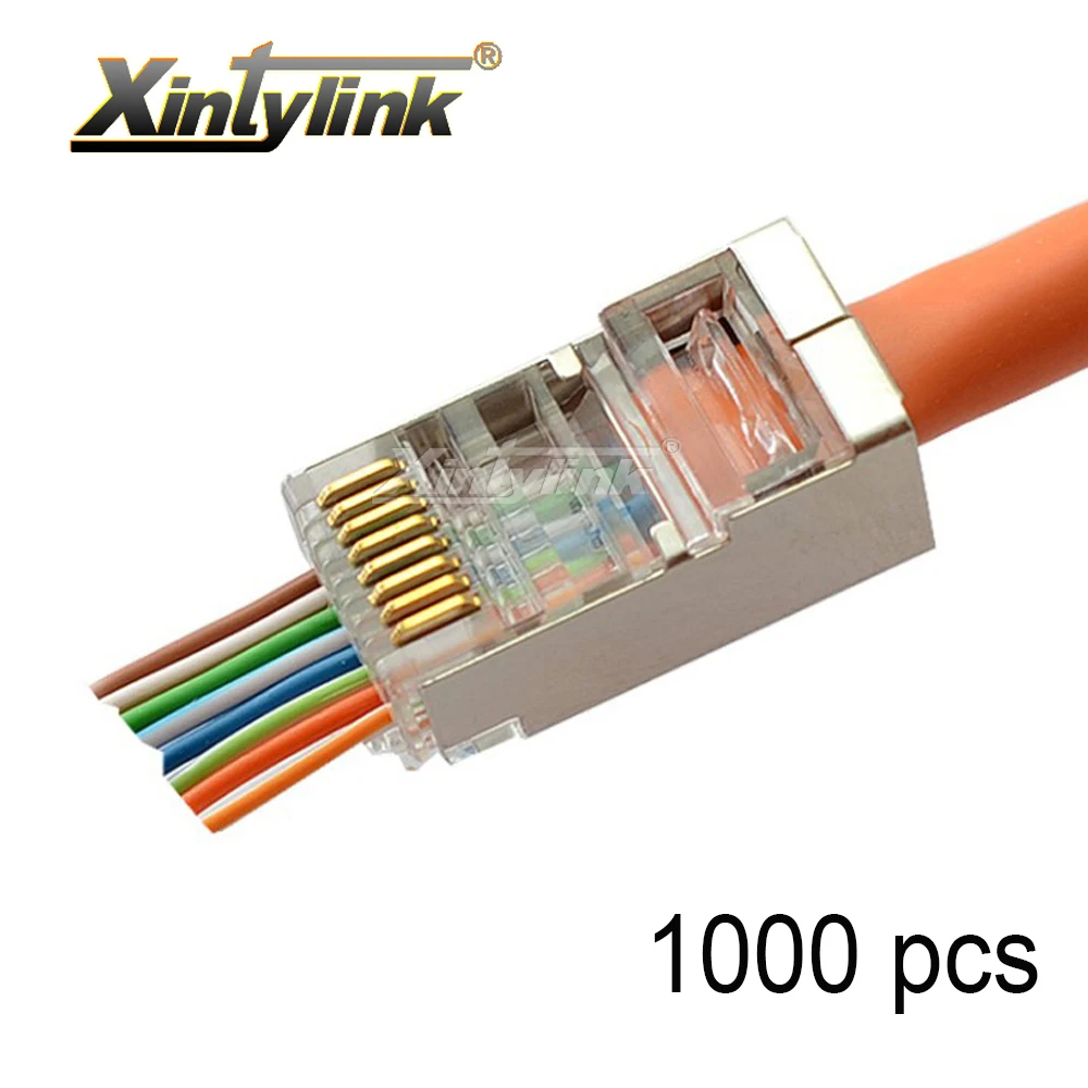 Xintylink 1000 шт. ez rj45 разъем RJ45 разъем cat5e cat6 Сетевой разъем 8P8C Позолоченные экранированные ethernet Кабельные Клеммы