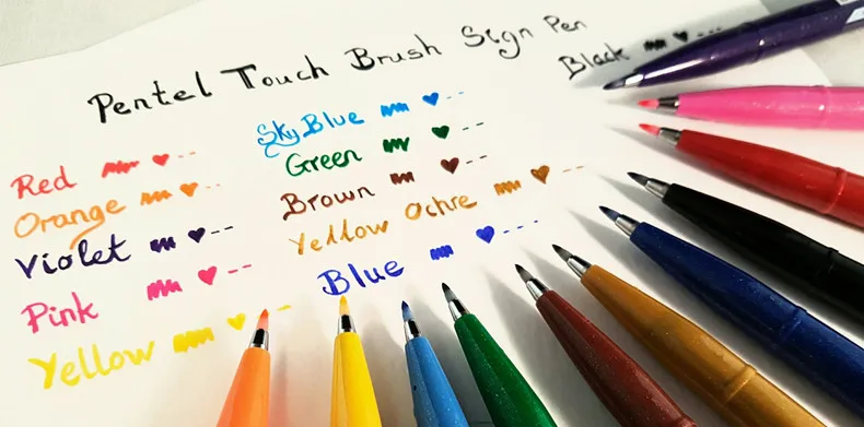 Pentel fude ручки для сенсорной вывески кисть 12 разных цветов в мешочке для ручки для современной каллиграфии, ручной надписи, японский набор