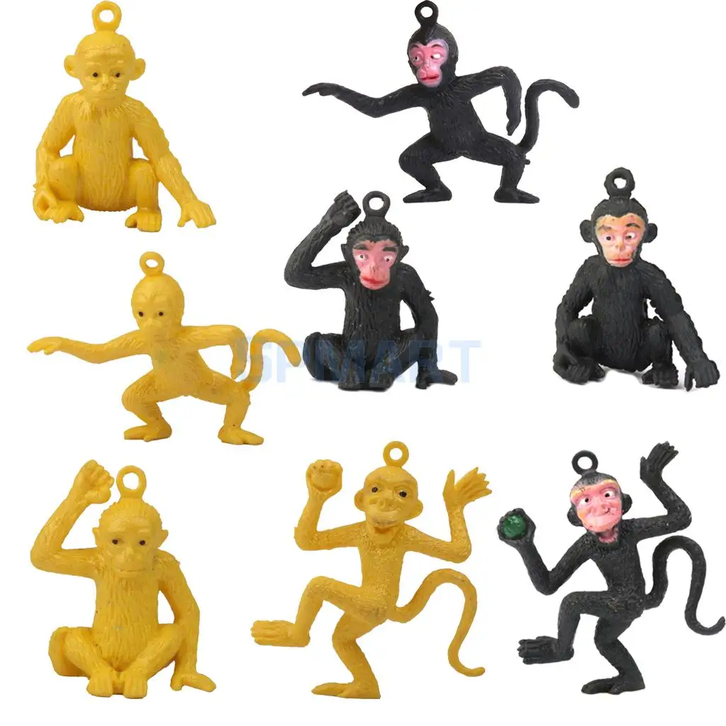 SPMART Plastic Monkey Zoo Jungle Animal Model Toy Gift 8pcs Black, Goldenin Model Building Kits