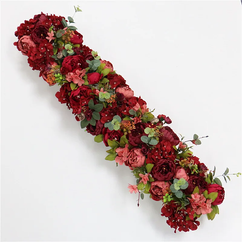 custom made Artificial rose flower row Wedding background wall arch Welcome desk decorative fake flower Home holiday decoration - Цвет: B Red