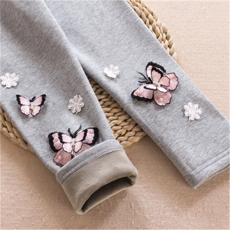Winter Kids Warm Leggings Butterfly Design Pencil Pant Children Thicken Wool Trousers Toddler Girl Leggins A3042