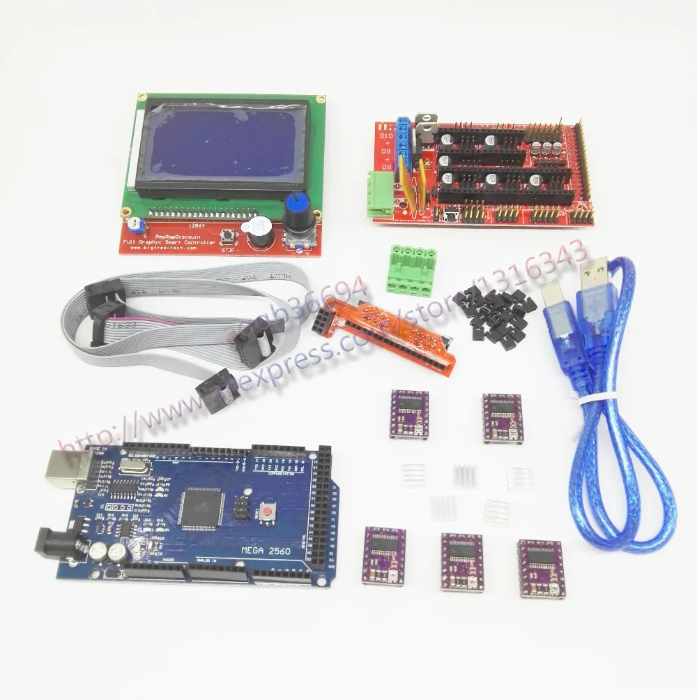 3D Printer kit 1pcs Mega 2560 R3 + 1pcs RAMPS 1.4 Controller+ 5pcs DRV8825 Stepper Motor Drive + 1pcs LCD 12864 controller
