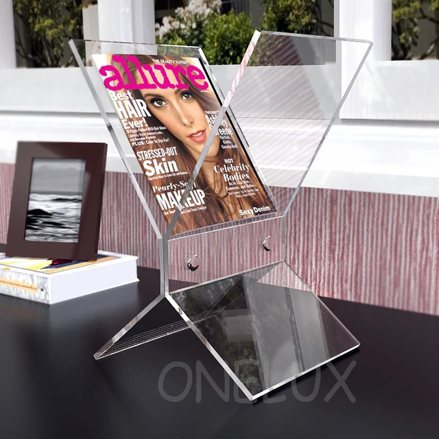 Freestanding Clear Acrylic Magazine Rack,Lucite Newspaper Brochure