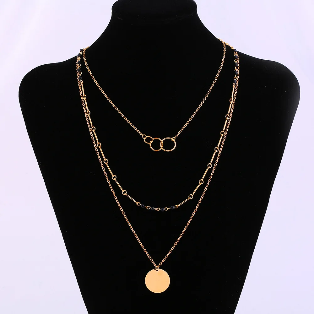 Круглая цепочка для ключицы, бусы, ожерелье с круглой подвеской, Женская мода, ювелирное изделие, многослойное ожерелье, женские вечерние ожерелья