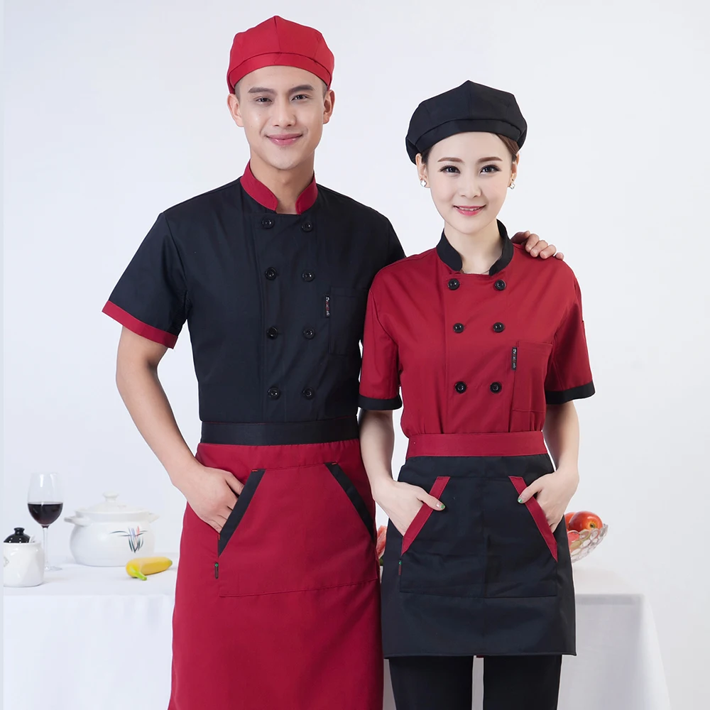 Новая оптовая продажа женские мужские с коротким рукавом двубортная Лоскутная кухня пекарня суши верхняя одежда для повара Спецодежда