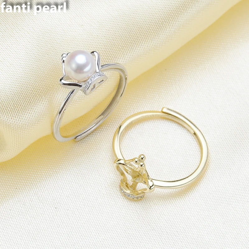 

DIY Pearl Ring 925 silver Accessories Natural freshwater Pearl rings s925 Sterling Silver ring simple style 8-10mm ring crown