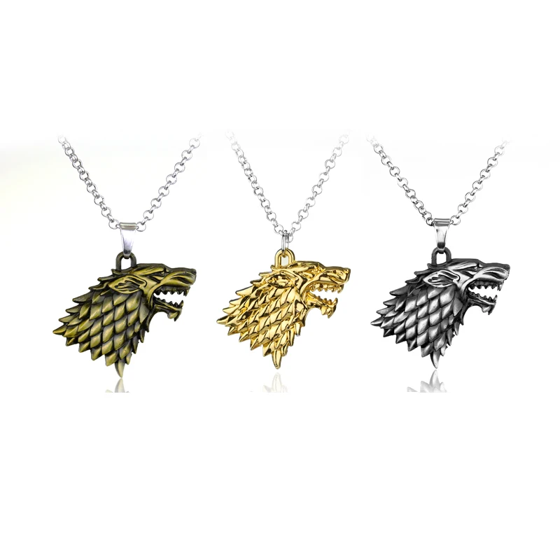Hot TV Series Game Of Thrones Pendant Necklace Family Stark Wolf Head Logo Metal Statement Jewelry Gift For Man Women Fans