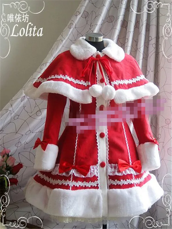 

2018 Custom made Christmas Dress Lolita Princess Slim with Shawl Wool Coat Lovely Style Multi-color optional A