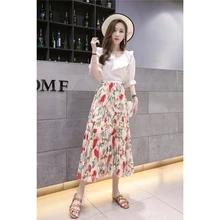 Новые женские Модные в стиле бохо с высокой талией Миди-юбка с цветочным принтом плиссированные юбки женские Повседневное для отдыха и вечеринок; летняя одежда;