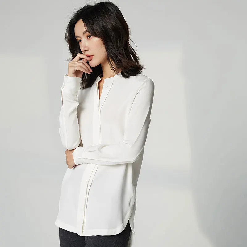 

100% Natural Heavy Silk Solid Color Split Blouses For women 40m Fashion High Quality Blouses Women Ladies Silk Shirts
