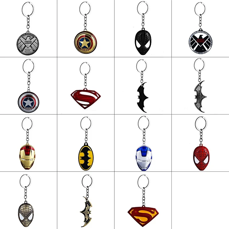 

DC Marvel Comic Super Hero Series Keychain High Quality Metal Spider-Man Superman Shield Batman Mask Iron Man Key Chain Ring