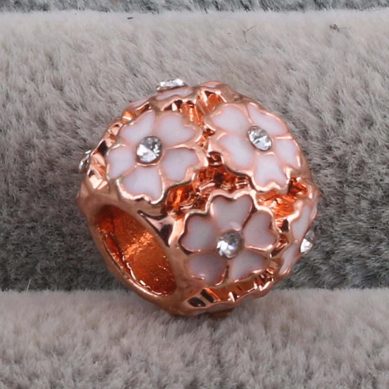 

BAOPON 5PCS/Lot Fashion Rose Gold Flower Charms Beads Fit 3.0mm Snake Chain DIY Brand Bracelets For Women Jewellry
