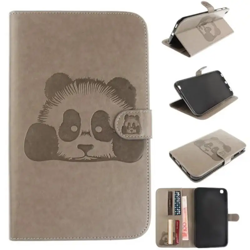 

3D Embossing Panda Flip Cover With Strap Case For For Samsung Galaxy Tab 3 8.0 T310 T311 T315 Stand Card Wallet Soft PU Leather