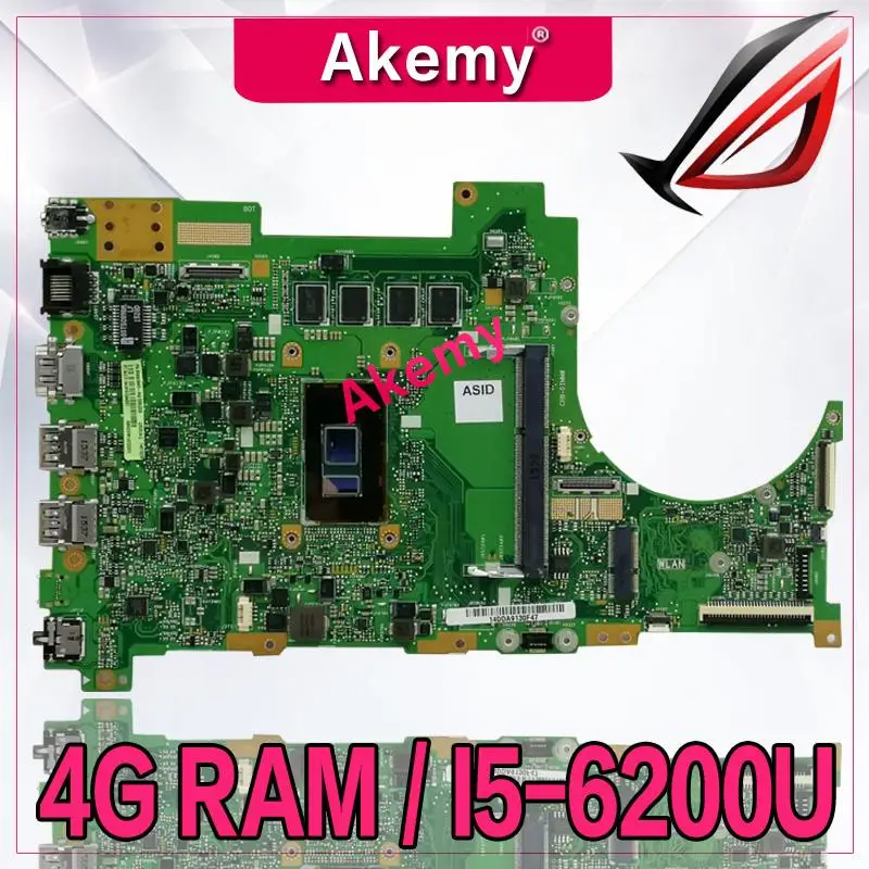 Akemy N543UA  Laptop motherboard for ASUS N543UA  N543U N543 Test original mainboard  4G  RAM / I5-6200U CPU 90NB09W0-R00010