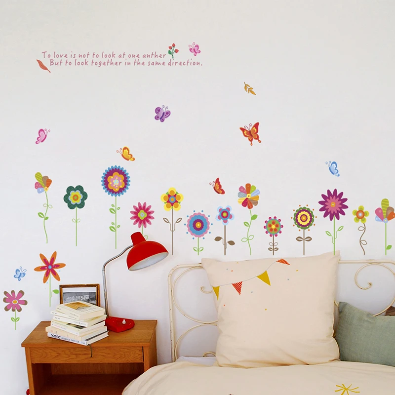 

% Colorful Flower Bee Butterfly Wall Stickers Kids Rooms Bedroom Home Decorations Cartoon Wall Decor DIY PVC Mural Art Poster