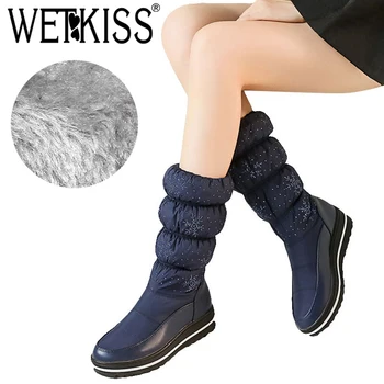 

WETKISS 2018 New Snow Boots Women Platform Boot Bling Warm Winter Down Cotton Footwear Fashion Cleated Lady Shoes Big Size 35-44